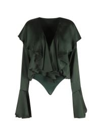 Norma Kamali Ruffled V-neck Top | Green | FARFETCH at Farfetch